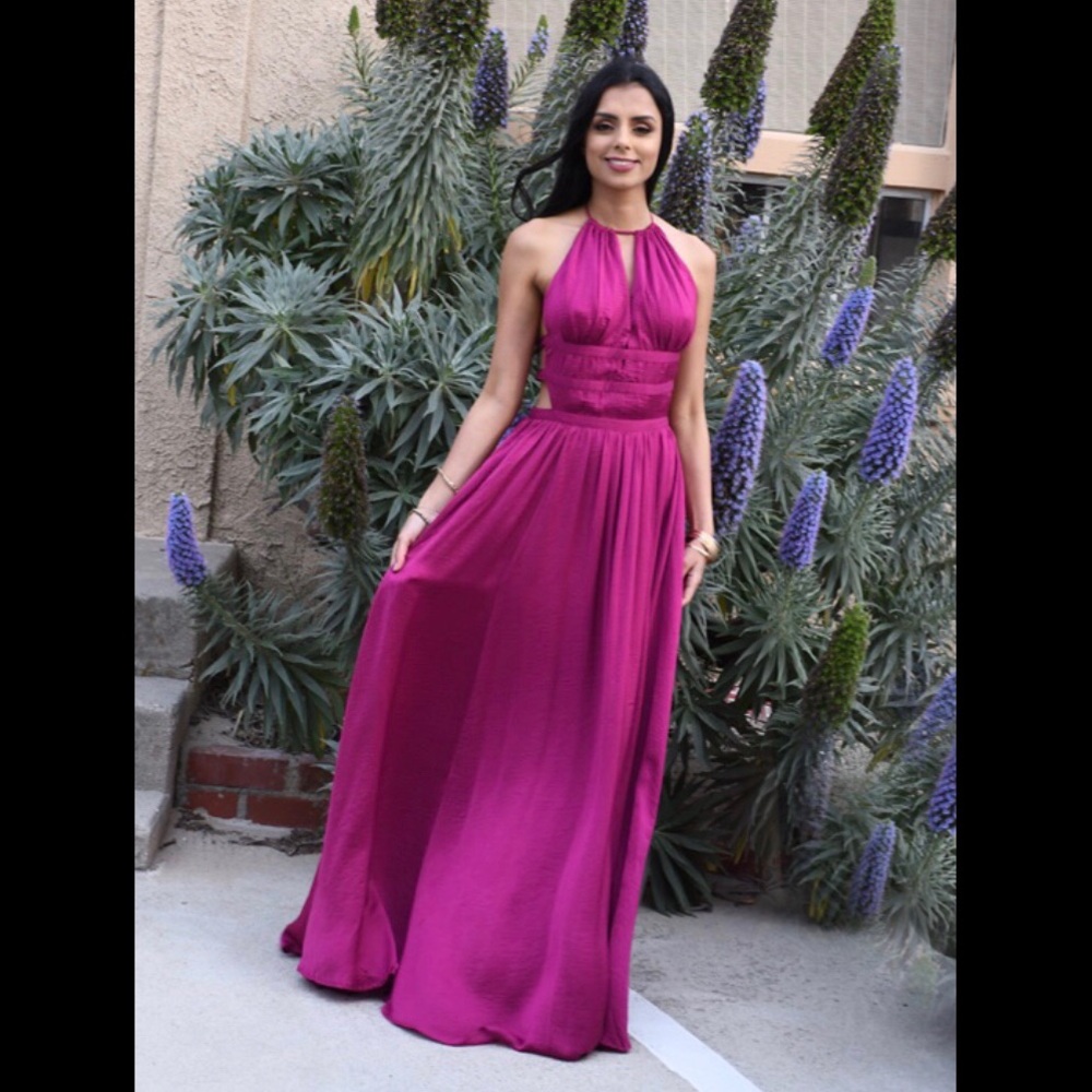 Fuschia Satin Cutout Dress